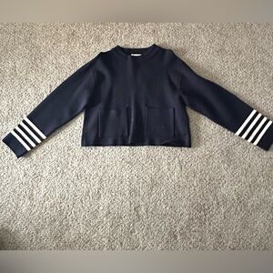 J.O.A Los Angeles Navy Sweater with Striped Sleeves